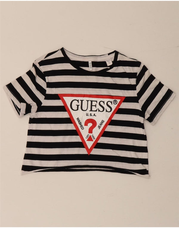 Женская укороченная футболка с рисунком Guess UK 6 XS, черная полоска