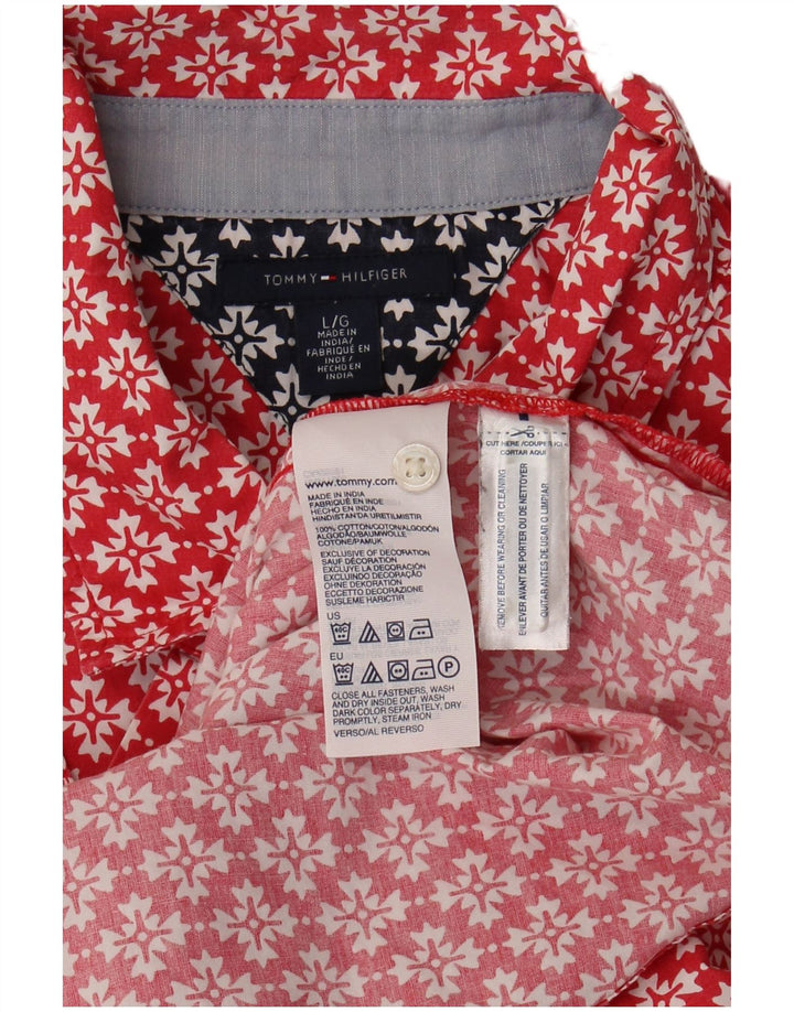 TOMMY HILFIGER Женская рубашка UK 16, большая красная хлопковая рубашка с цветочным принтом
