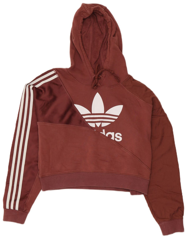 Женский укороченный джемпер с капюшоном Adidas UK 12, темно-бордовый хлопок, средний размер