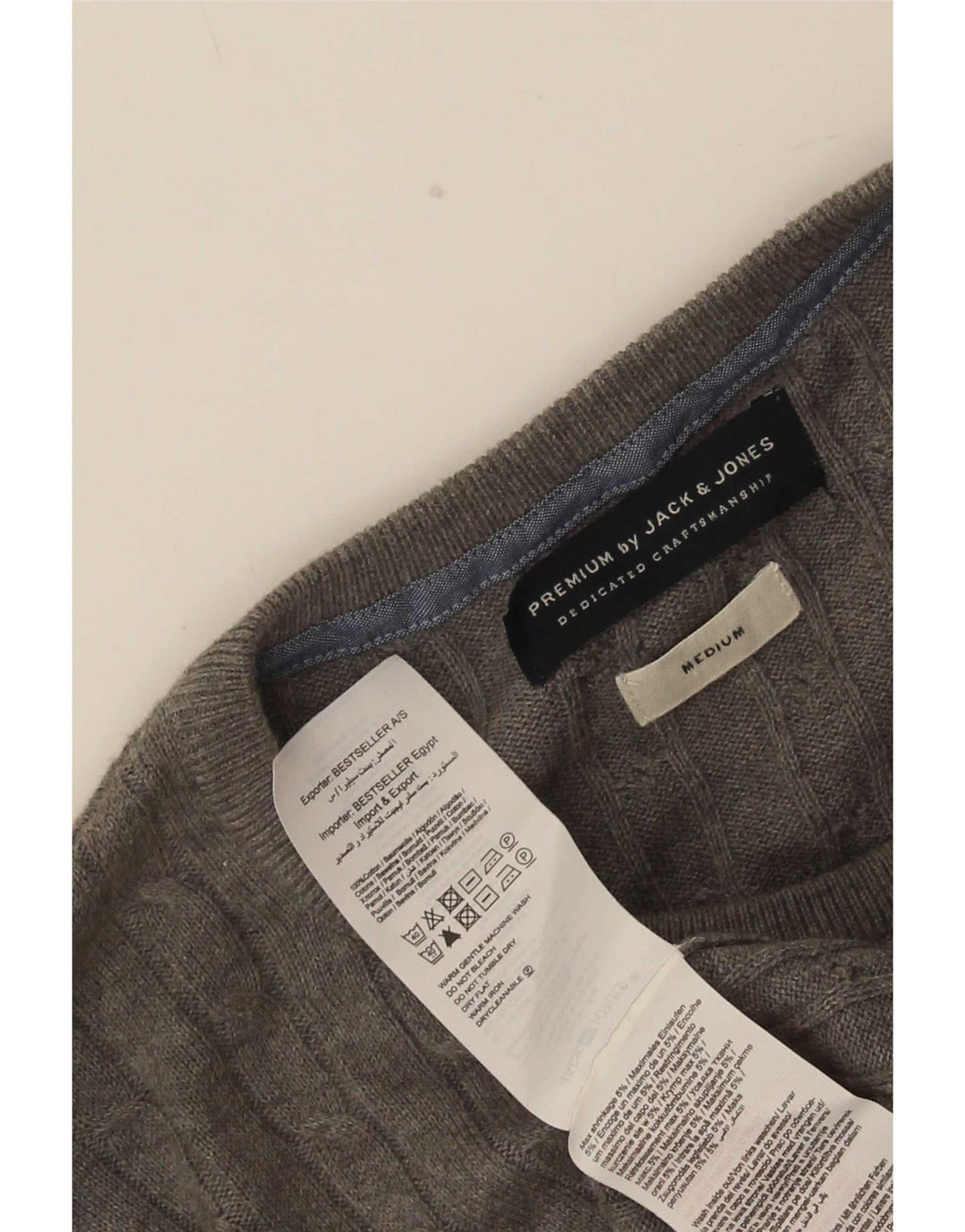 Мужской джемпер с круглым вырезом Jack & Jones, хлопковый свитер среднего серого цвета