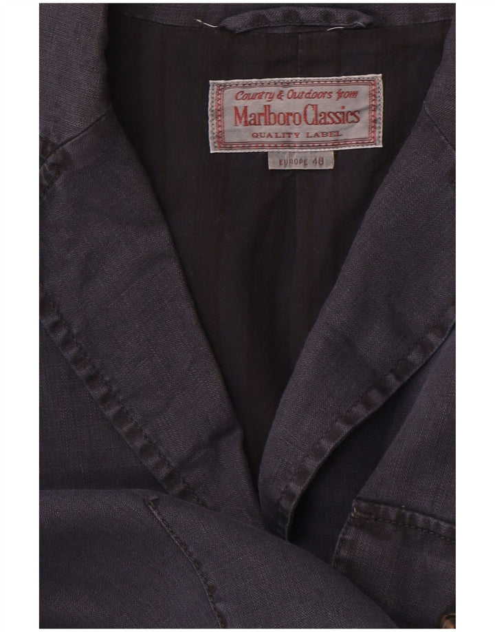 MARLBORO CLASSICS Womens 3 Button Blazer Jacket EU 48 2XL Navy Blue Linen