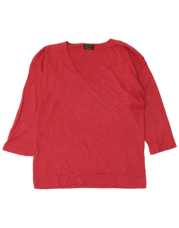 Женский джемпер с рукавом 3/4 и v-образным вырезом Massimo Dutti, Великобритания 16, большой красный