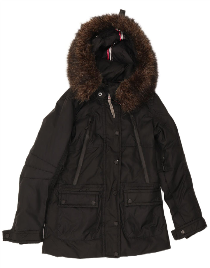 Женская утепленная куртка с капюшоном Superdry UK 10, маленькая, черный нейлон