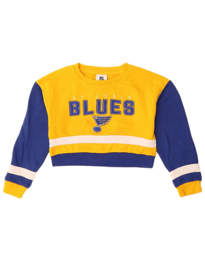 Укороченный свитер с рисунком для девочек НХЛ, 7–8 лет, желтый с цветными блоками