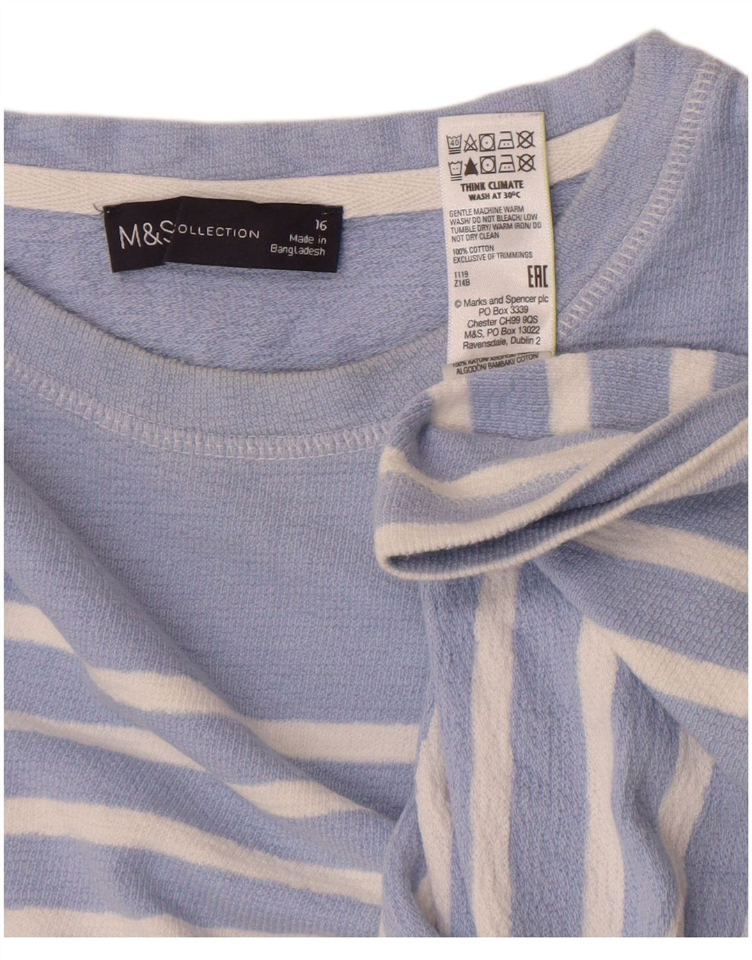 Женский топ Mark & Spencer с длинным рукавом, Великобритания, 16 шт., хлопок в большую синюю полоску
