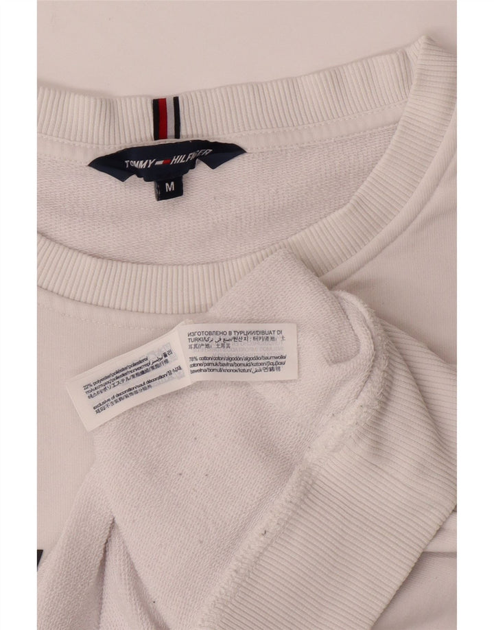 TOMMY HILFIGER Womens Graphic Sweatshirt Jumper UK 14 Medium White Cotton Vintage Tommy Hilfiger and Second-Hand Tommy Hilfiger from Messina Hembry 