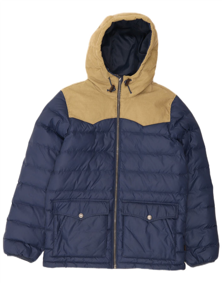 Levi's Mens Hooded Padded Jacket UK 38 Medium Navy Blue Colourblock