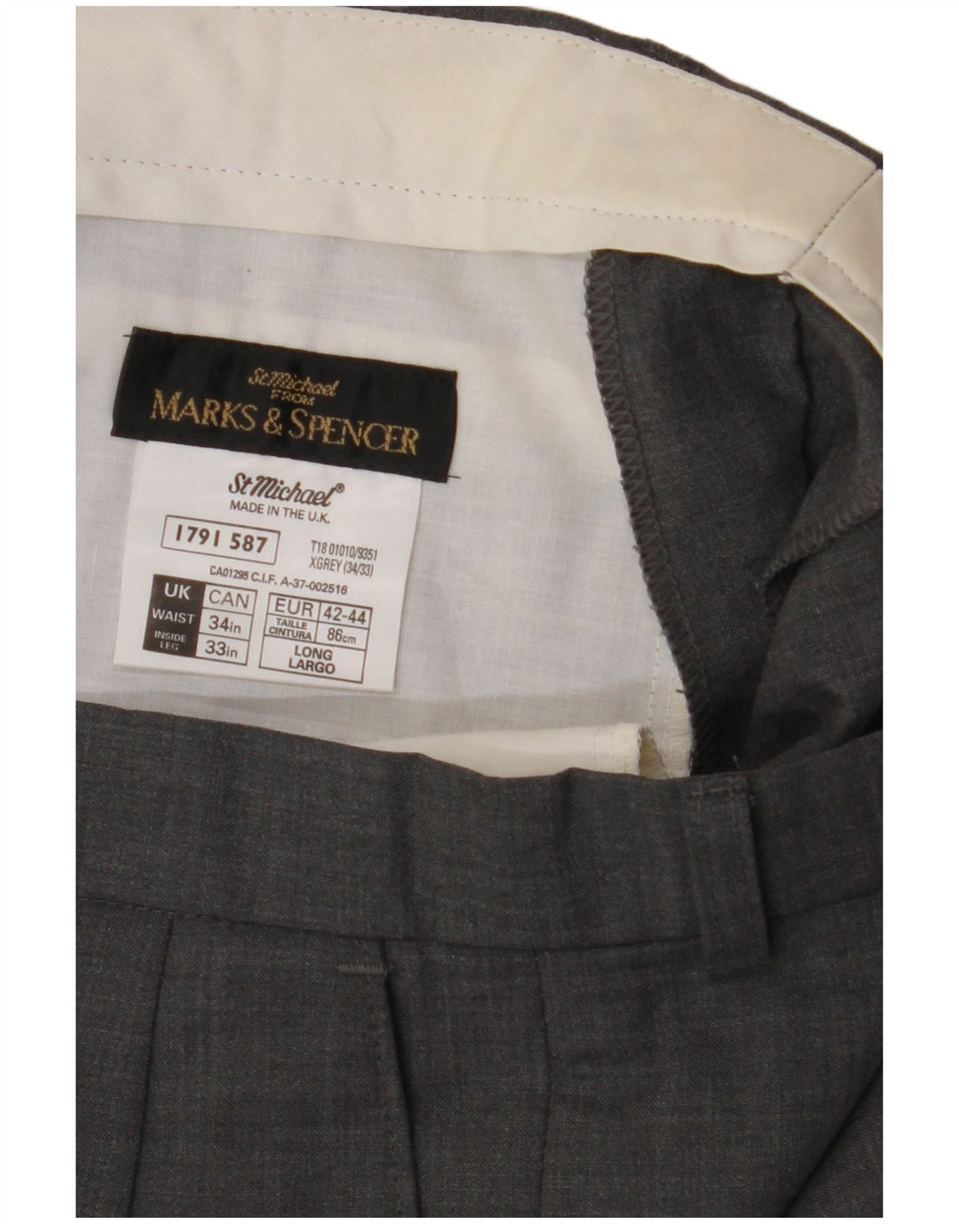 Мужские костюмные брюки Marks & Spencer W34 L33 серые шерстяные