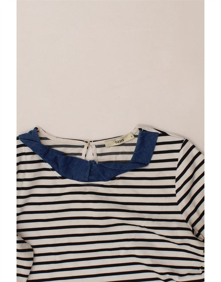 OASIS Womens Top 3/4 Sleeve UK 10 Small White Striped Cotton Vintage Oasis and Second-Hand Oasis from Messina Hembry 
