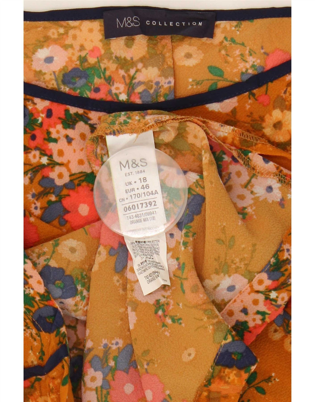 Женская блузка оверсайз Marks & Spencer UK 18 XL Оранжевый цветочный принт
