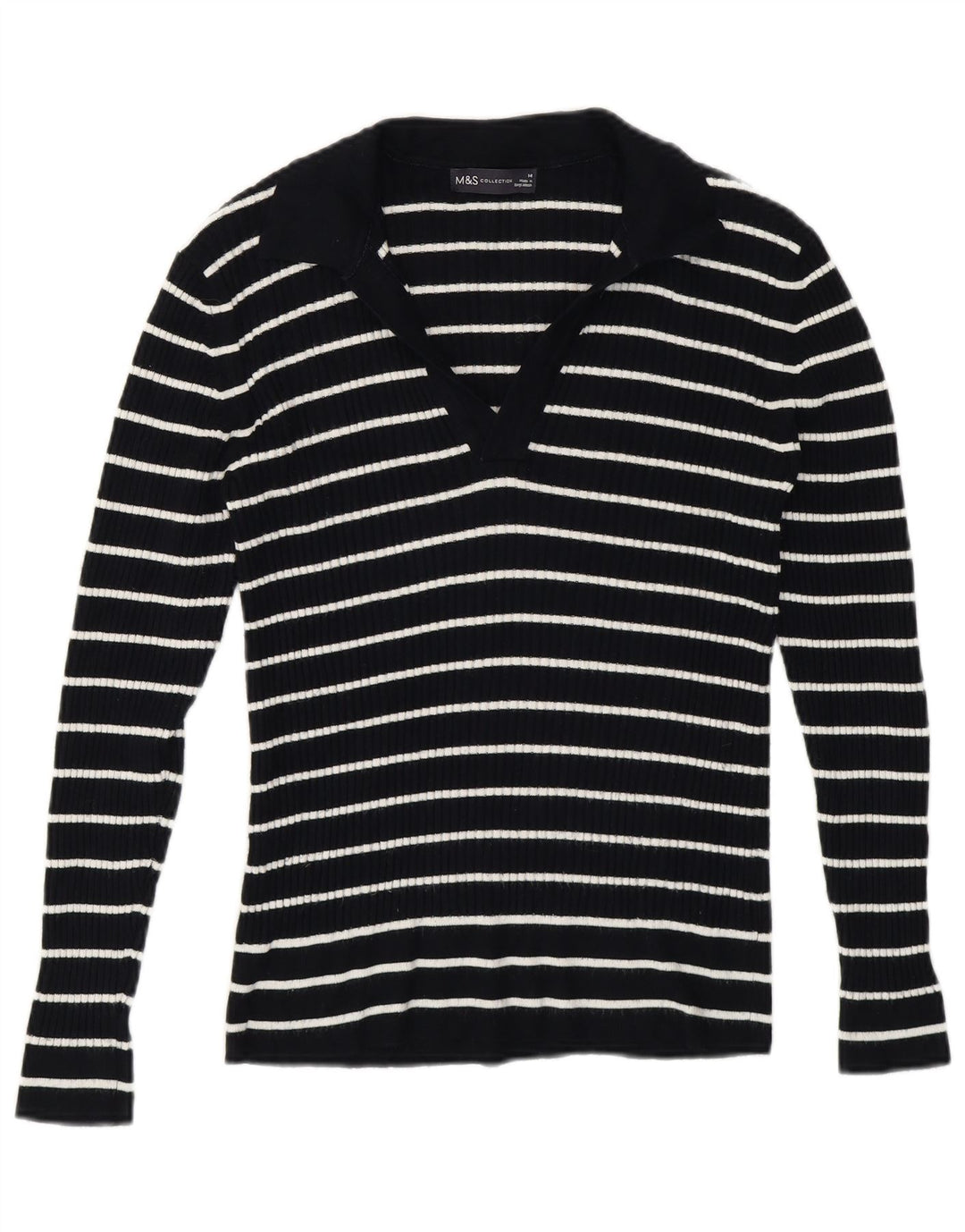 Женский джемпер с воротником-поло Marks & Spencer UK 14, средний синий в полоску