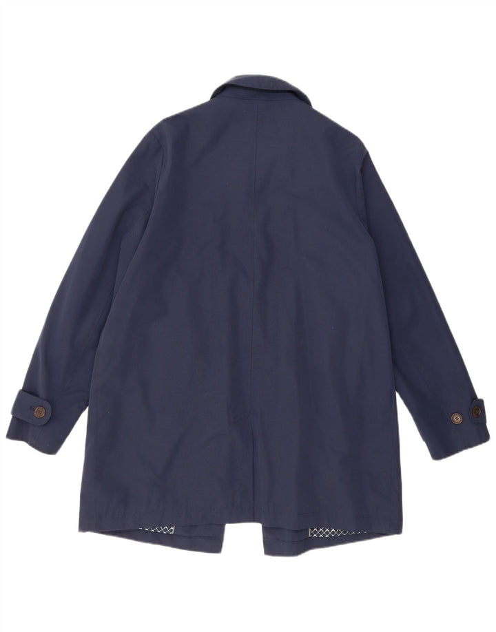 CREW CLOTHING Womens Overcoat UK 14 Large Navy Blue Cotton