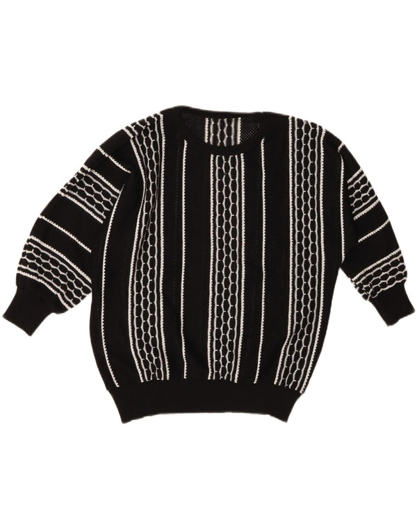 Vintage Womens Boat Neck Jumper Sweater EU 46 XL Black Striped Polyacrylic
