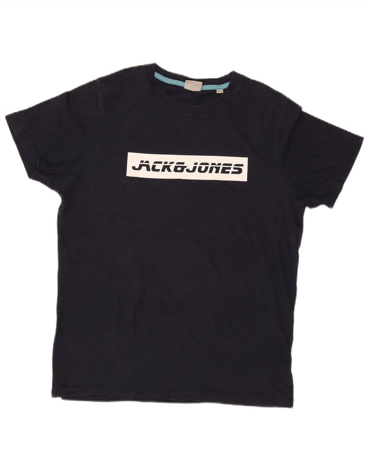 Мужская футболка с рисунком JACK & JONES, топ среднего размера, темно-синий, хлопок