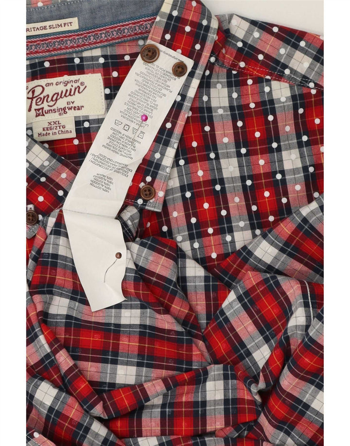Мужская рубашка приталенного кроя Penguin Heritage, 2XL, хлопковая красная клетка