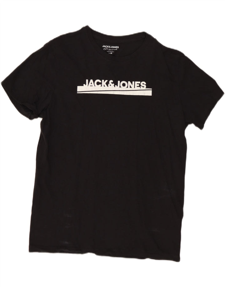 Мужская футболка с рисунком JACK & JONES, топ среднего размера, черный, хлопок