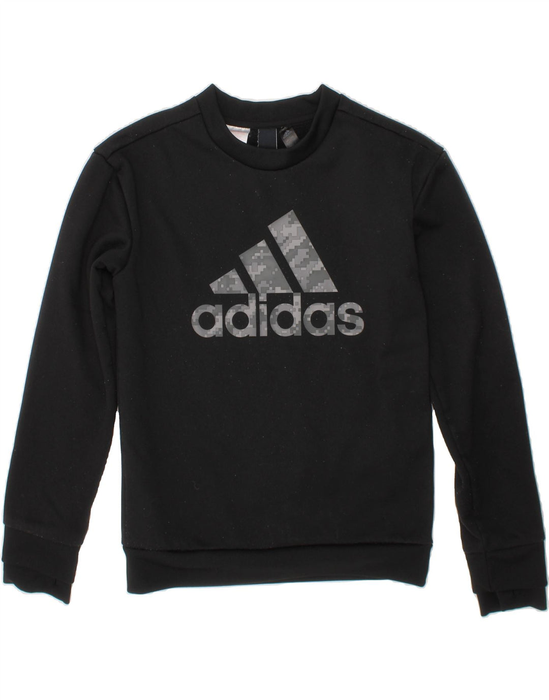 ADIDAS Boys Climawarm Graphic Sweatshirt Jumper 7-8 Years Black Polyester Vintage Adidas and Second-Hand Adidas from Messina Hembry 