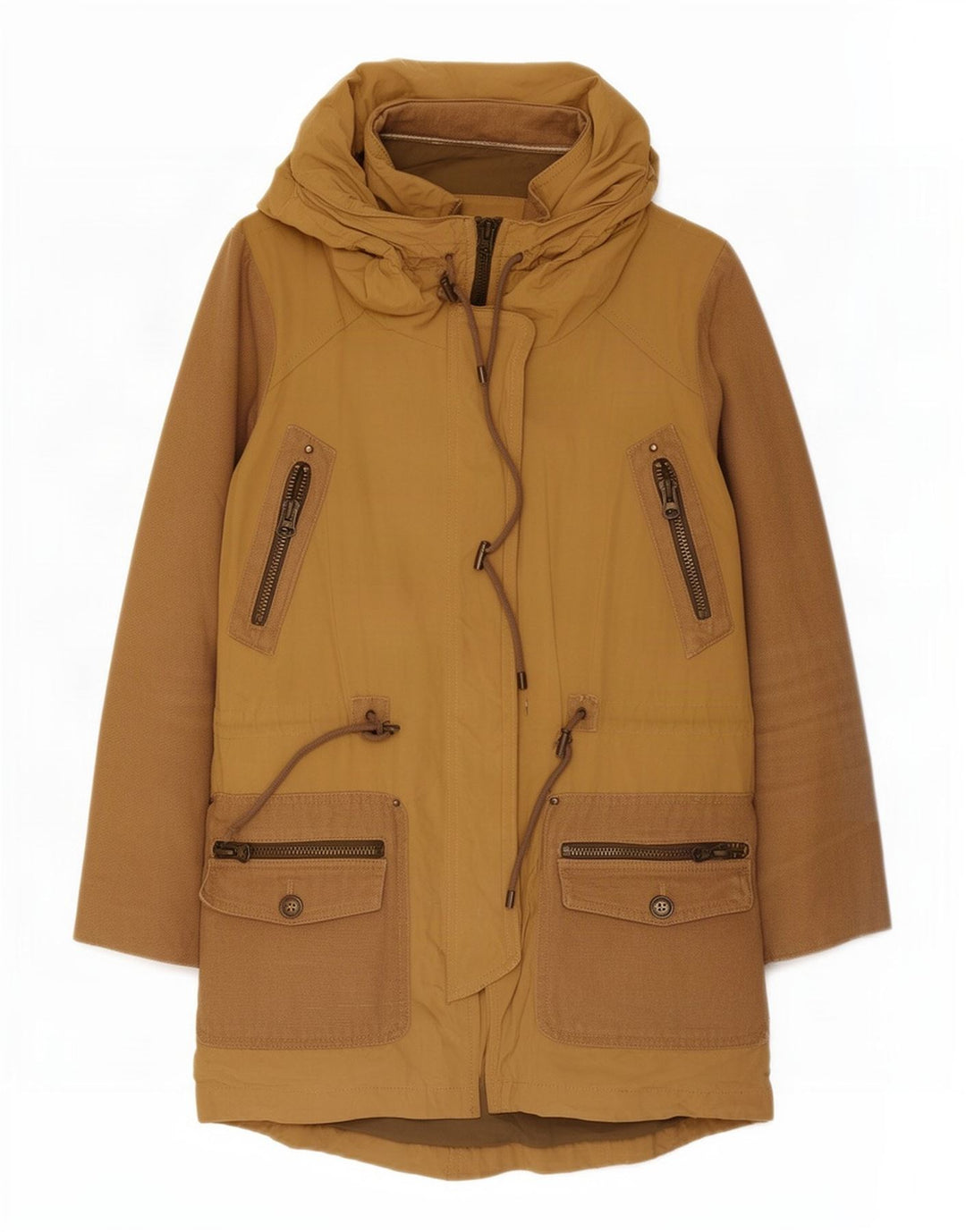 Женская парка Zara с капюшоном UK 10, маленькая, бежевый, полиэстер