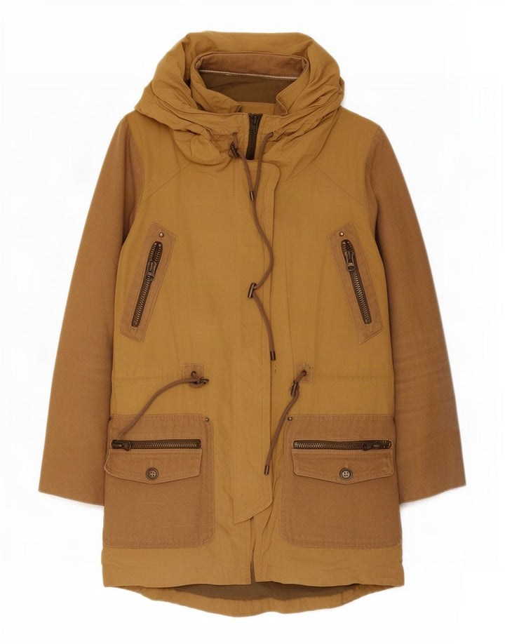 Женская парка Zara с капюшоном UK 10, маленькая, бежевый, полиэстер