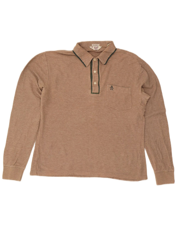 Мужская рубашка-поло с длинным рукавом Penguin Heritage, средний размер, бежевый хлопок, хлопок