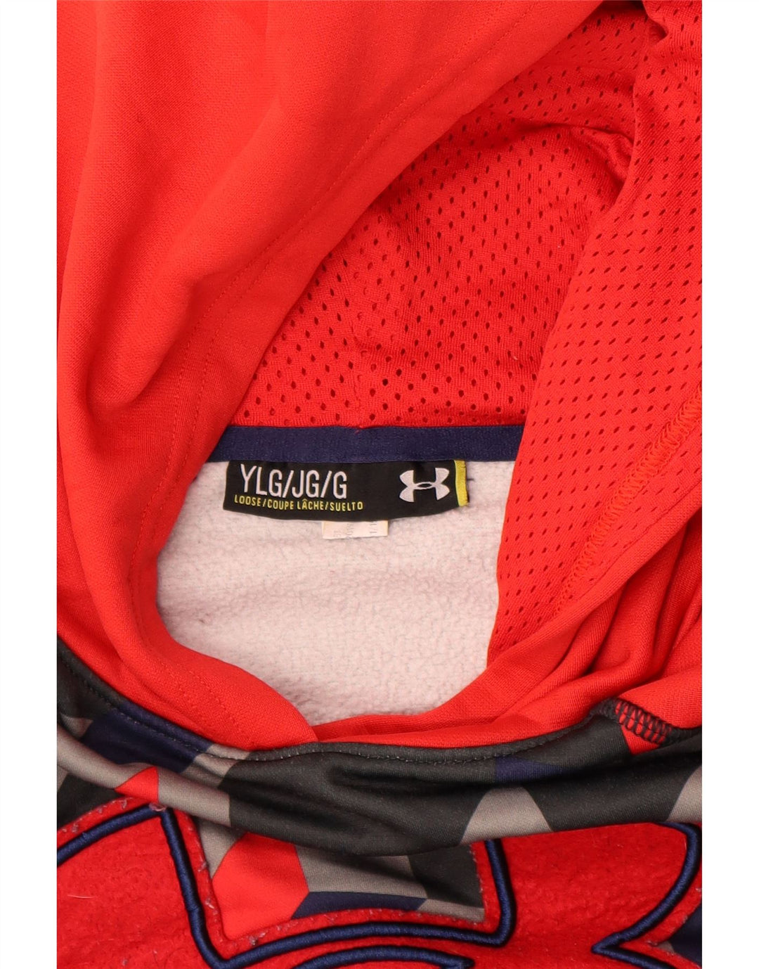 Свободный джемпер с капюшоном UNDER ARMOR для девочек 11–12 лет, большой красный с геометрическим узором