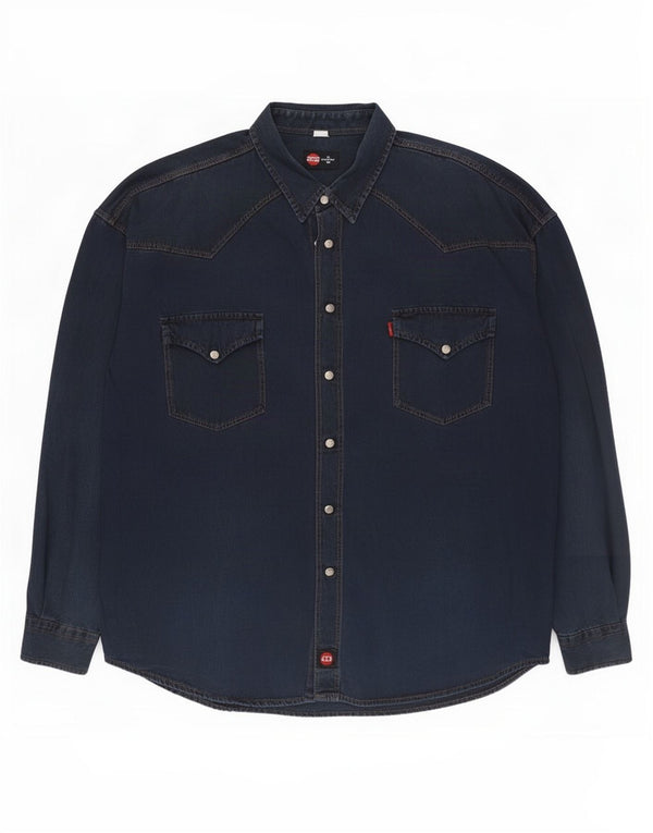 Vintage Mens Denim Shirt 3XL Navy Blue Cotton
