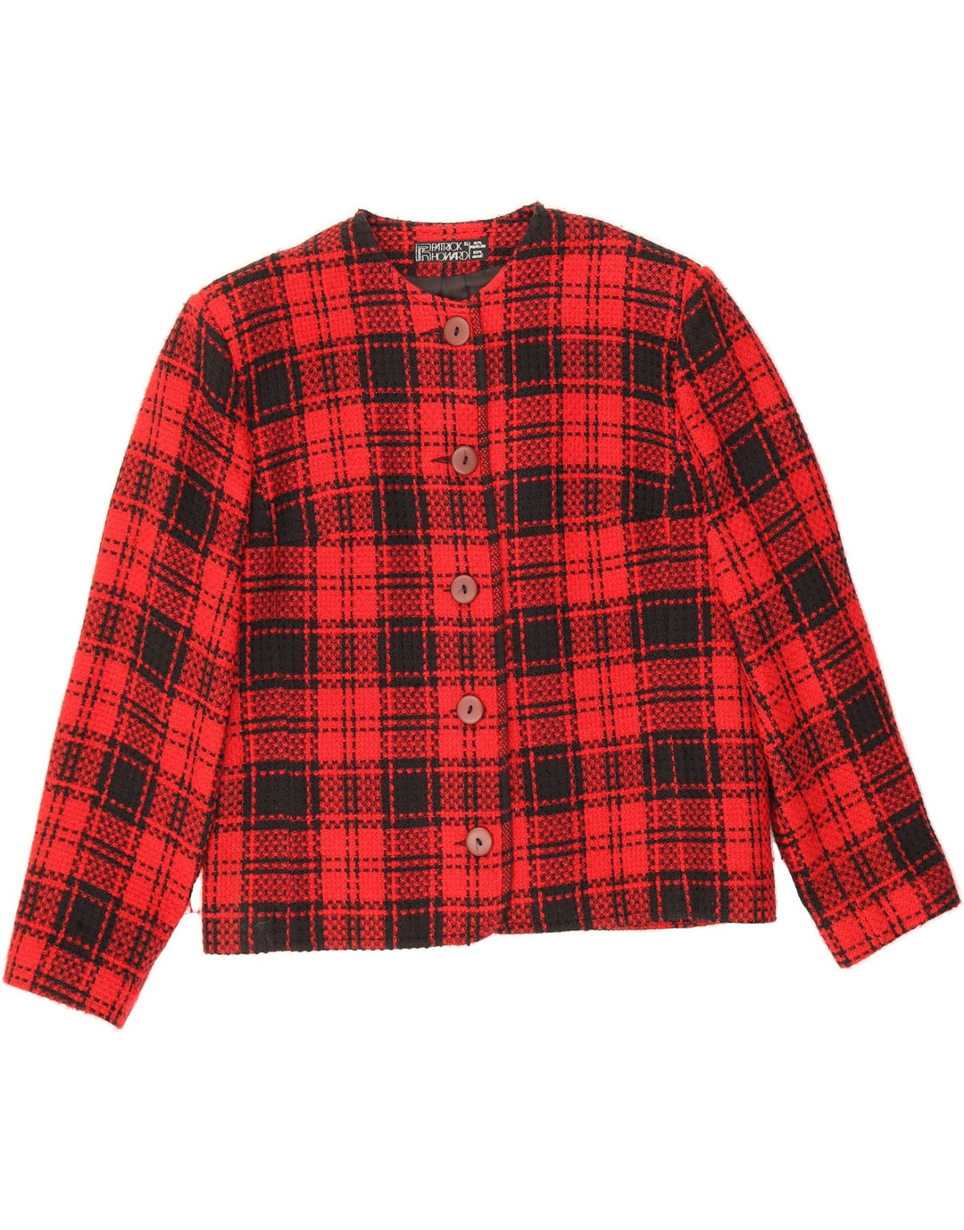 VINTAGE Womens 5 Button Blazer Jacket UK 16 Large  Red Check Polyester Vintage Vintage and Second-Hand Vintage from Messina Hembry 