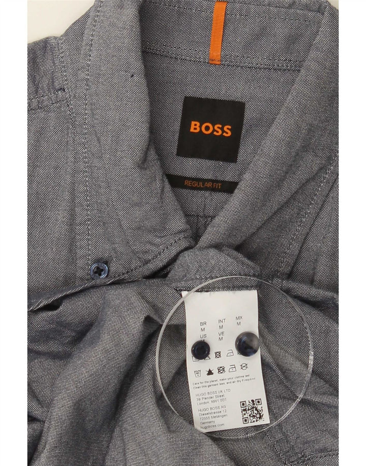 Мужская рубашка обычного кроя Hugo Boss, хлопковая ткань среднего синего цвета