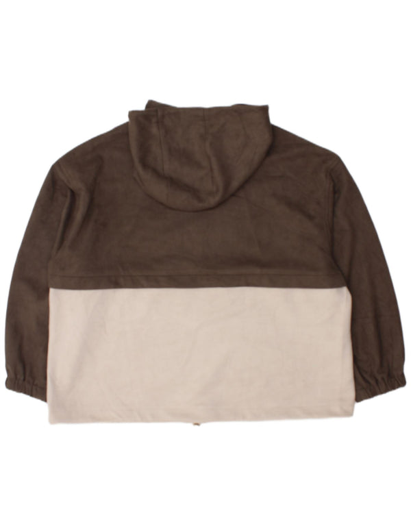 Zara Женский свободный джемпер с капюшоном на молнии, Великобритания, 18 XL, цвет хаки, цветные блоки