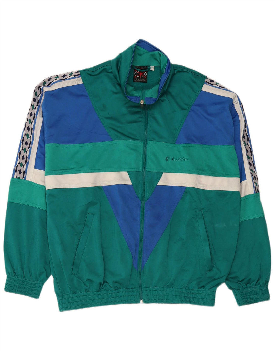 LOTTO Мужской спортивный костюм с графическим рисунком, верхняя куртка XL, зеленый полиэстер с цветными блоками