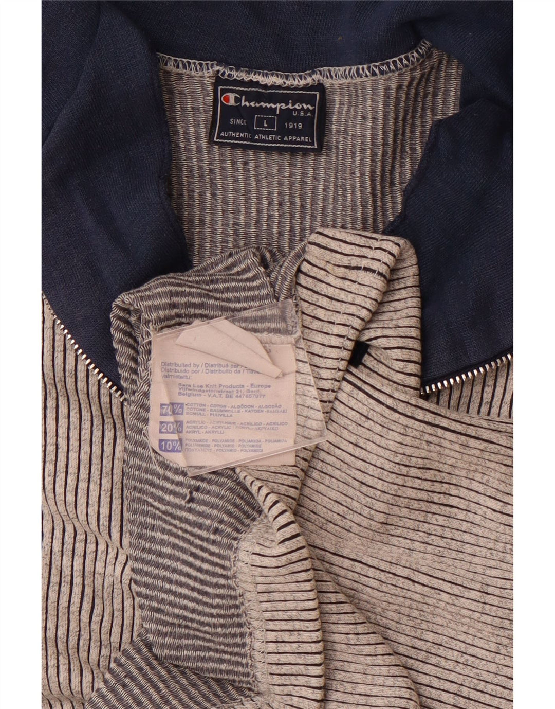 Мужская футболка CHAMPION с воротником на молнии, большой серый хлопок в тонкую полоску