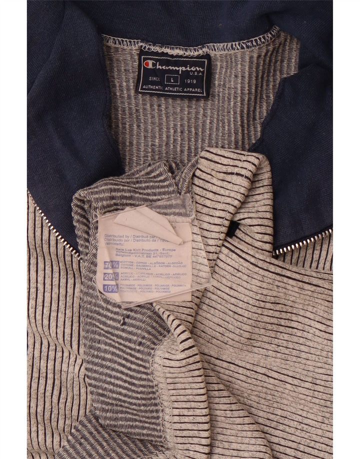 Мужская футболка CHAMPION с воротником на молнии, большой серый хлопок в тонкую полоску