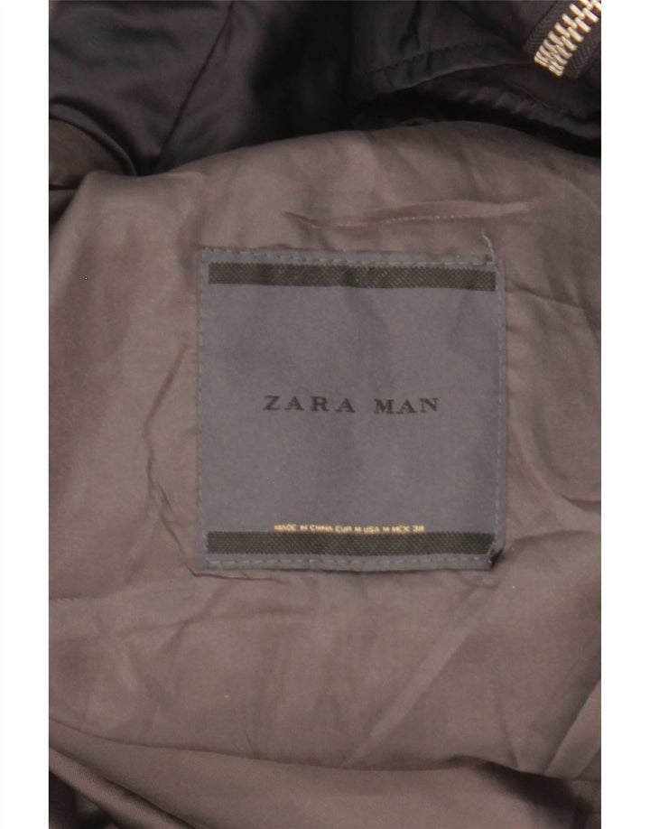 Мужское стеганое пальто с капюшоном Zara UK 38, средний темно-синий, полиэстер