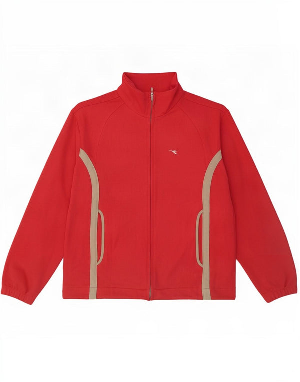 Diadora Womens Tracksuit Top Jacket UK 12 Medium Red Colourblock Polyester