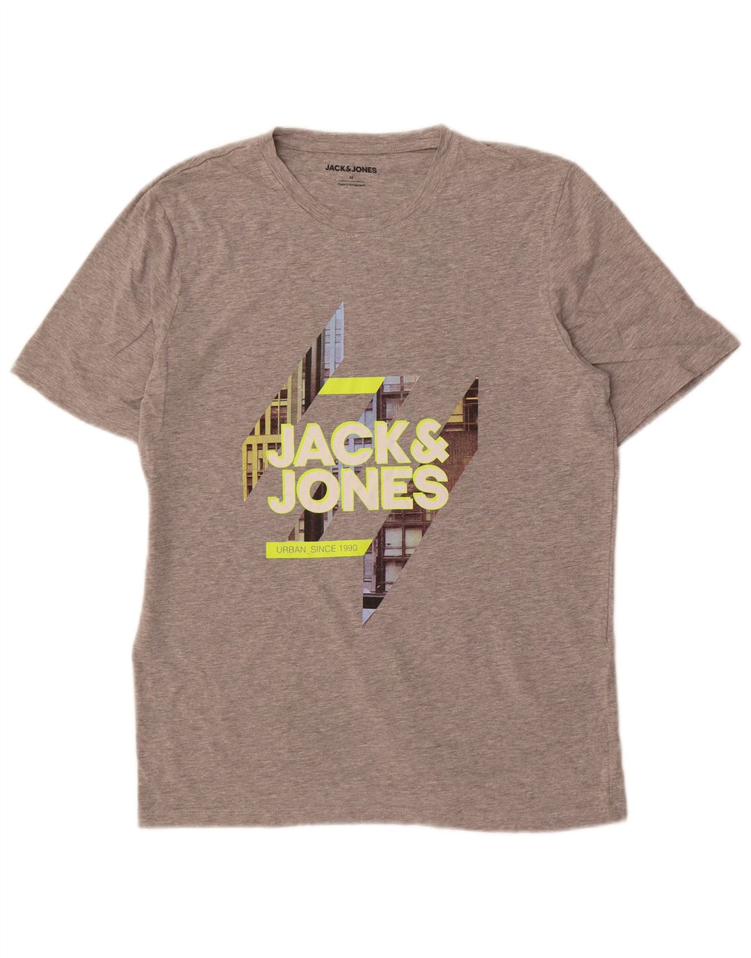 Мужская футболка с рисунком Jack & Jones, хлопковый топ среднего серого цвета