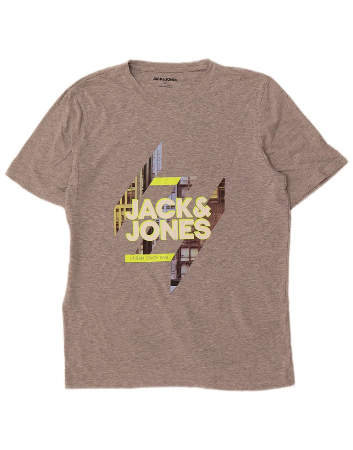 Мужская футболка с рисунком Jack & Jones, хлопковый топ среднего серого цвета