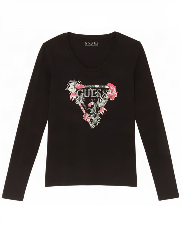 Guess Женский топ с рисунком с длинным рукавом UK 6 XS, черный хлопок