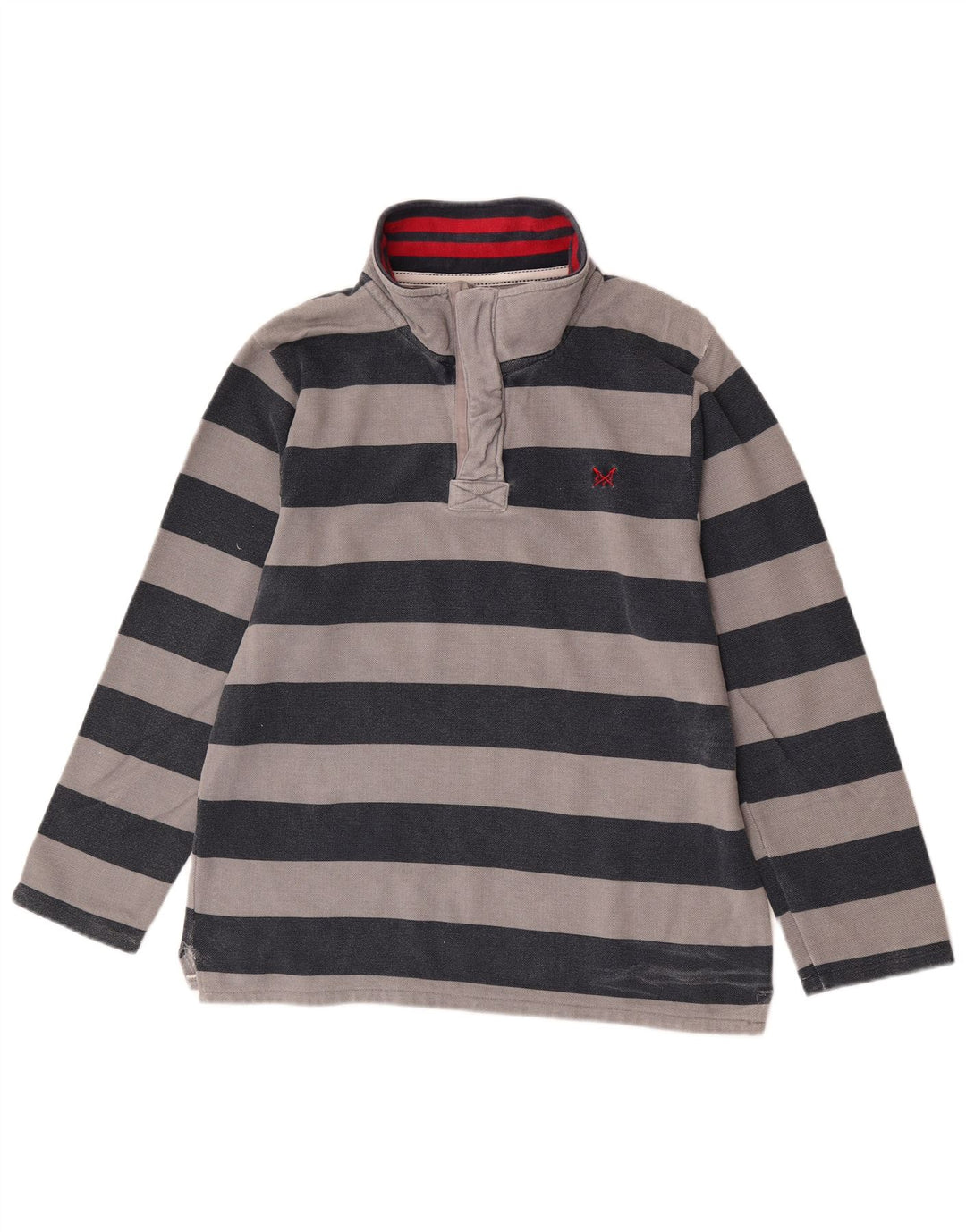 Crew Clothing Мужской свитшот с воротником на молнии, джемпер среднего серого цвета в полоску