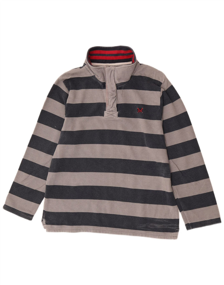 Crew Clothing Мужской свитшот с воротником на молнии, джемпер среднего серого цвета в полоску