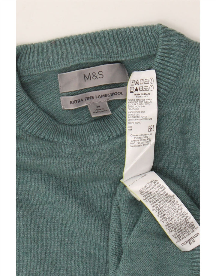 Мужской джемпер с круглым вырезом Marks & Spencer, средний зеленый цвет из овечьей шерсти