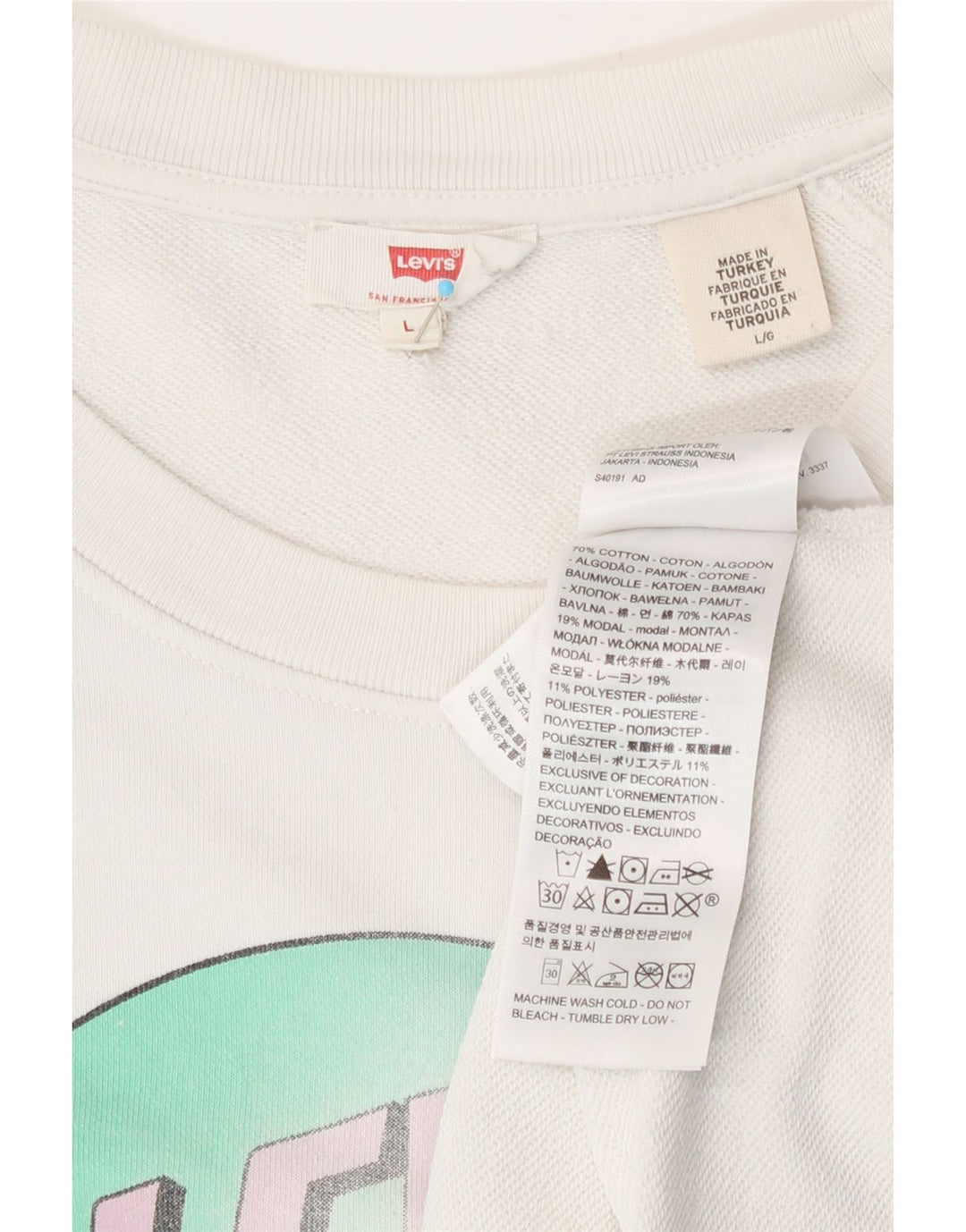 Женский джемпер-свитшот с рисунком Levi's UK 16, большой размер, белый хлопок