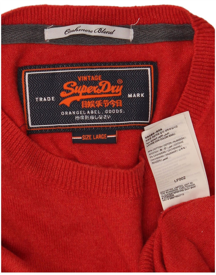 Мужской джемпер с круглым вырезом Superdry, большой красный хлопковый свитер