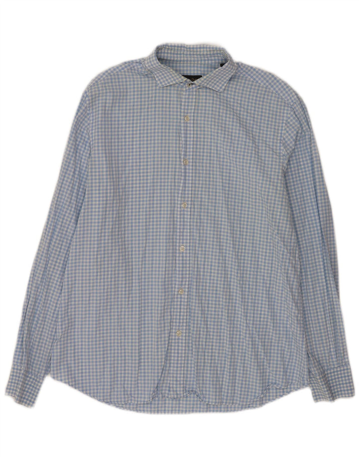 Мужская повседневная рубашка Massimo Dutti XL, синяя, хлопковая в мелкую клетку
