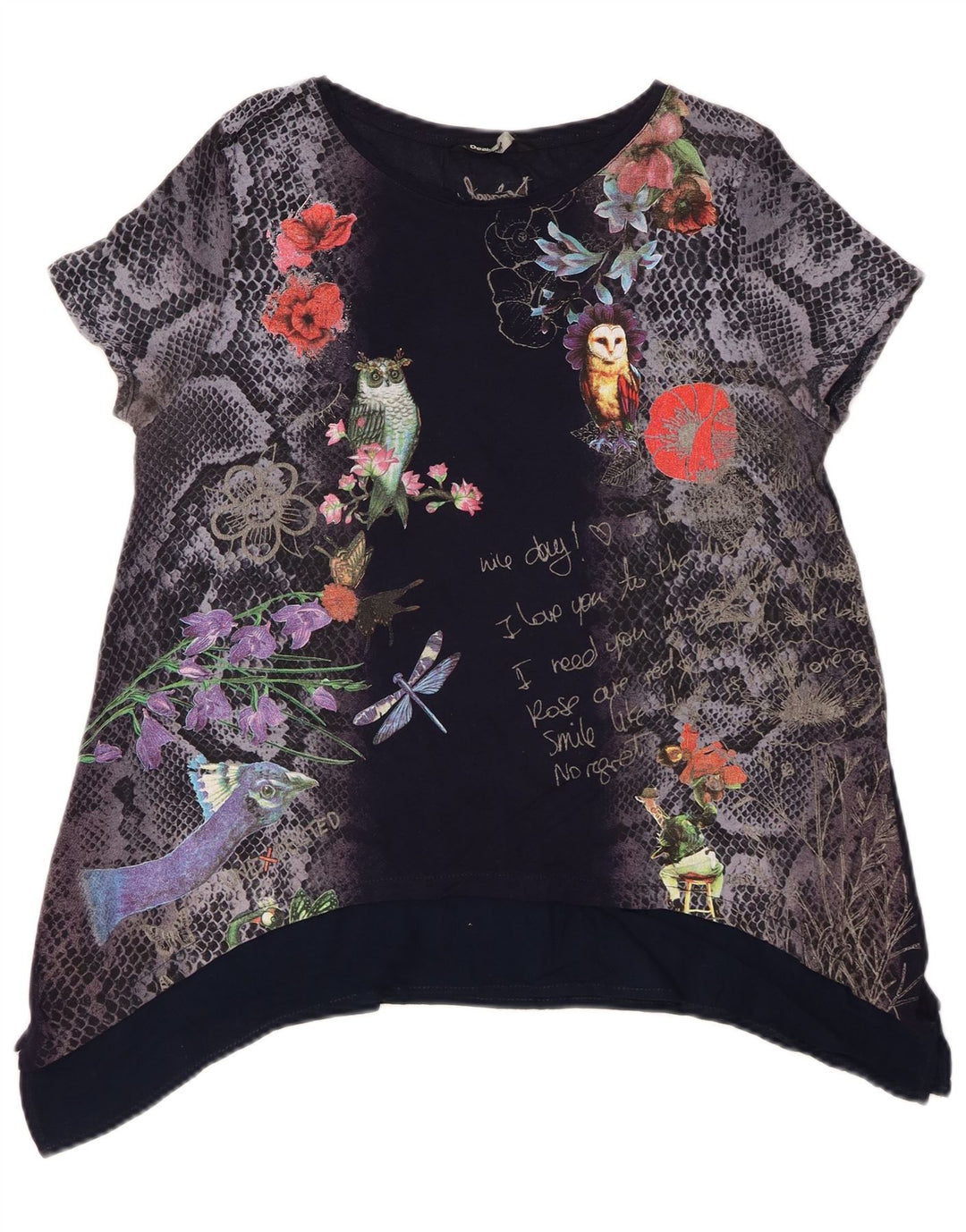 Женская туника с рисунком Desigual UK 14, средний темно-синий с цветочным принтом