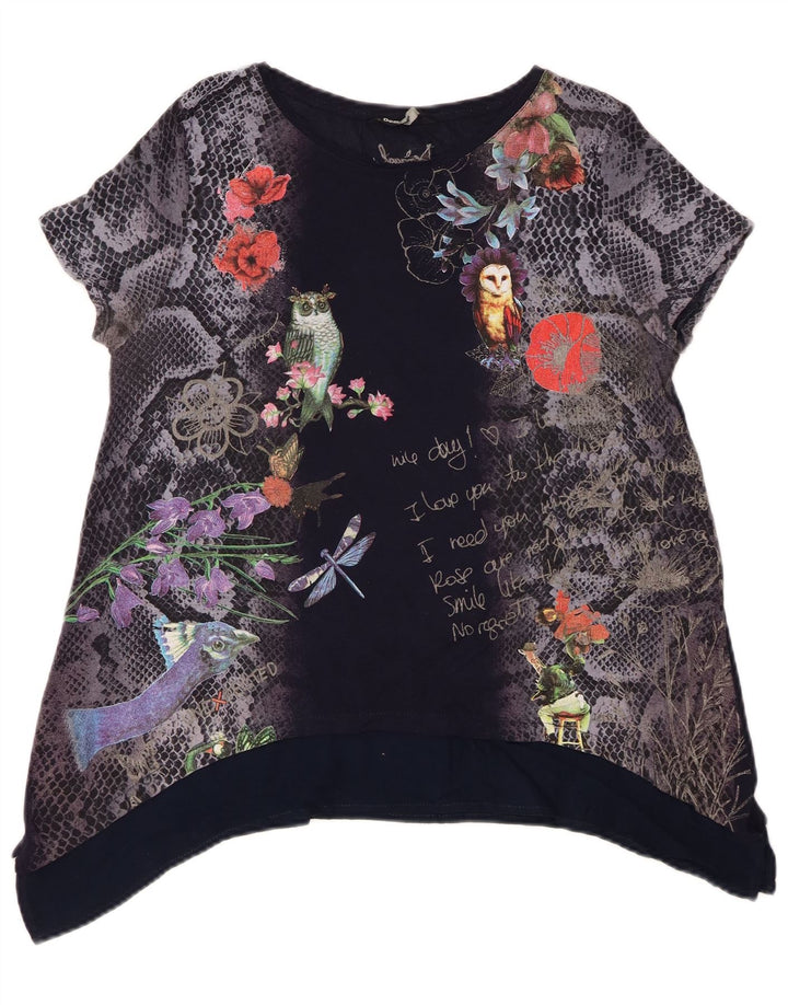 Женская туника с рисунком Desigual UK 14, средний темно-синий с цветочным принтом