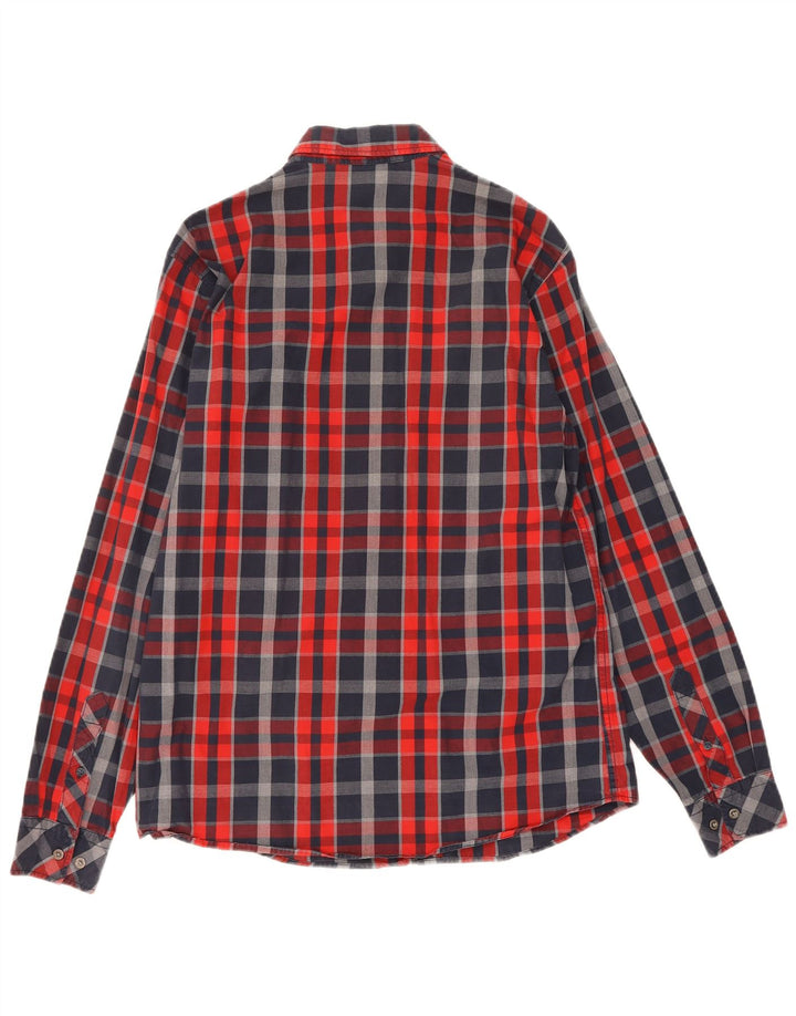 JACK & JONES Mens Shirt Large Navy Blue Check Cotton