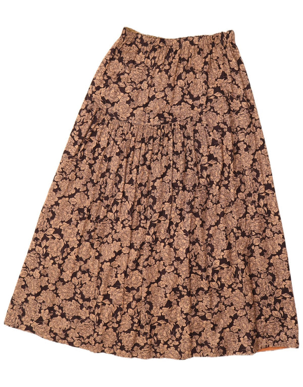 ВИНТАЖНАЯ женская юбка-трапеция среднего размера W30 Коричневая вискоза с цветочным принтом