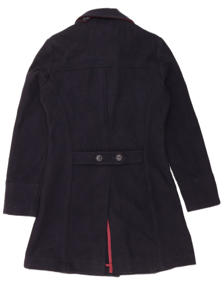Superdry Womens Double Breasted Coat UK 12 Medium Navy Blue Wool