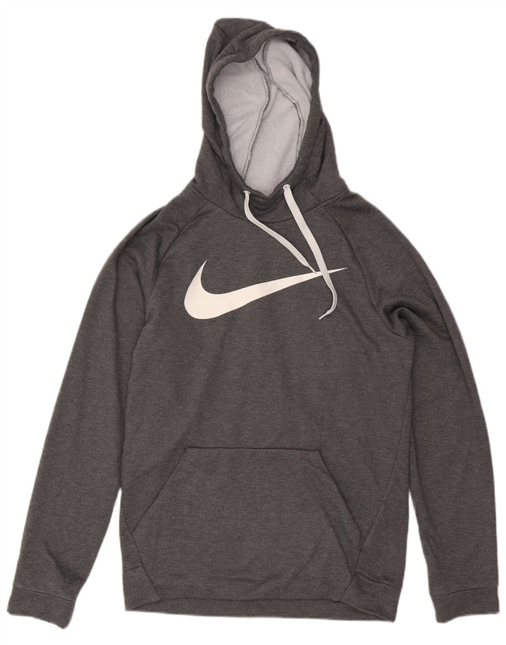 Мужской джемпер с капюшоном с графическим рисунком Nike Dri Fit, маленький серый полиэстер