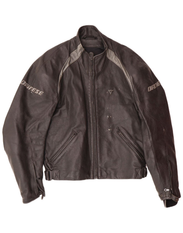 Мужская куртка-гонщик с графическим рисунком DAINESE, размер 54, большая черная кожа с цветными блоками